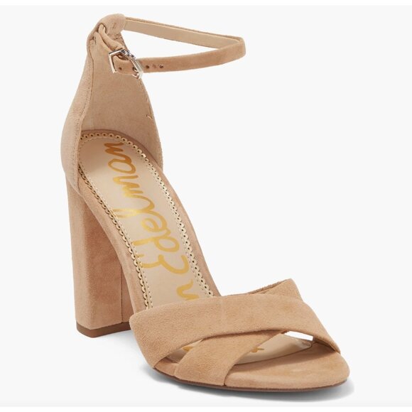 Sam Edelman Yaro Ankle Strap Block Heel Beige Suede Sandals Size 11 - Picture 1 of 6